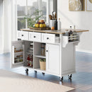 Kitchen Cart with Rubber wood Drop-Leaf Countertop ,Cabinet door internal storage racks,Kitchen Island on 5 Wheels with Storage Cabinet and 3 Drawers for Dinning Room,White by Montret