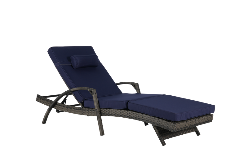 Outdoor Wicker Long Reclining Chair Set of 2 with Cushions, Wicker Reclining Lounge Chair Lawn Sunbathing Chairs Recliner up to 150° Beach Poolside Garden