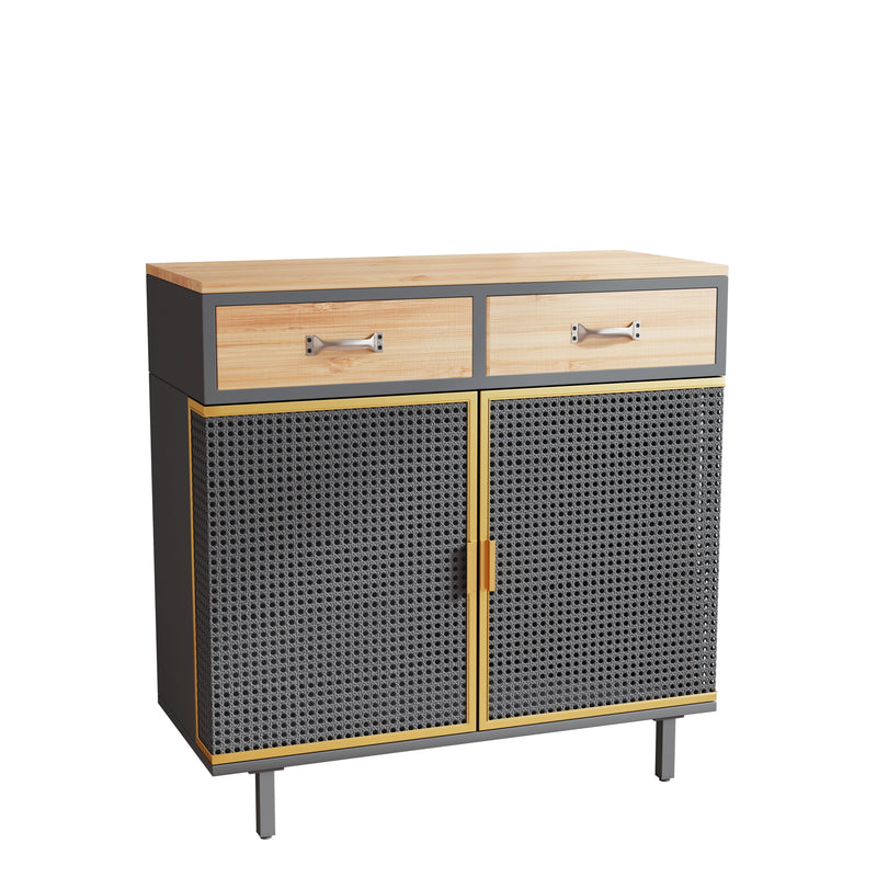 31.5" Wide 2 Drawer Sideboard, Modern Furniture Decor, Made with Iron + Carbonized Bamboo, Easy Assembly