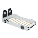 Race Car Shaped Platform Bed With LED And Upholstered Backrest In by HouseOfZazla