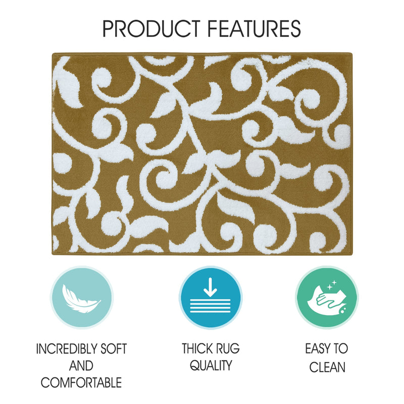 Sussex Home, Landing Rug, Slip Resistant Indoor Carpets Includes Adhesive Tape 2' x 3' -Floral Collection |Beige&White