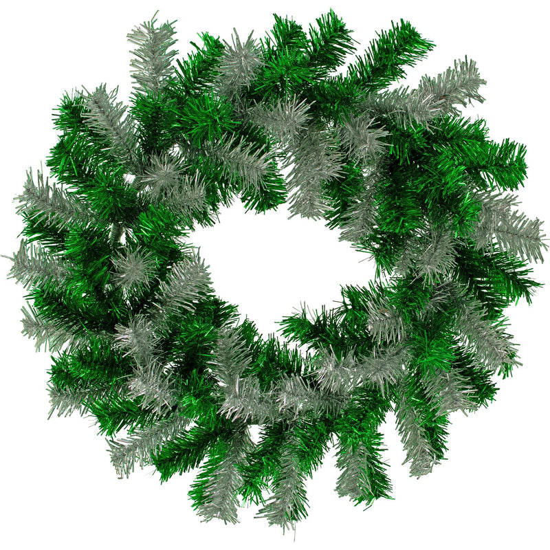 Green and Silver Tinsel Christmas Wreaths