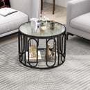 24 Inch Round Coffee Table with Reeded Tempered Glass Top and Oval Swivel Brackets by LJGDeals