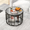 24 Inch Round Coffee Table with Reeded Tempered Glass Top and Oval Swivel Brackets by LJGDeals