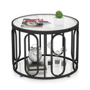 24 Inch Round Coffee Table with Reeded Tempered Glass Top and Oval Swivel Brackets by LJGDeals
