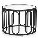 24 Inch Round Coffee Table with Reeded Tempered Glass Top and Oval Swivel Brackets by LJGDeals