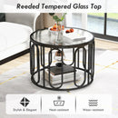24 Inch Round Coffee Table with Reeded Tempered Glass Top and Oval Swivel Brackets by LJGDeals