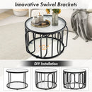 24 Inch Round Coffee Table with Reeded Tempered Glass Top and Oval Swivel Brackets by LJGDeals
