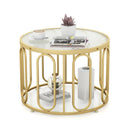 24 Inch Round Coffee Table with Reeded Tempered Glass Top and Oval Swivel Brackets by LJGDeals