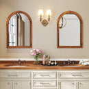 24 Inch x 35 Inch Arched Wall Mirror with Solid Acacia Wood Frame-Brown by LJGDeals