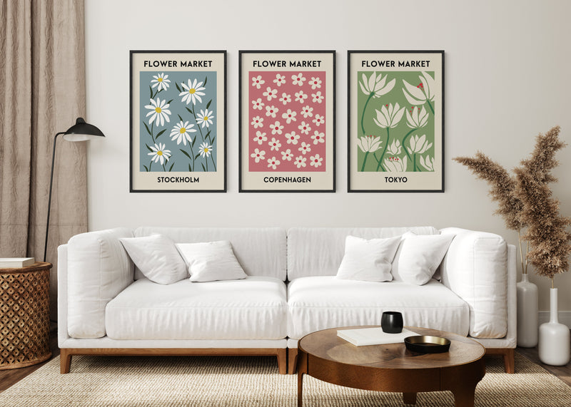 24x36 in, Set of 3, Black Oak Frame