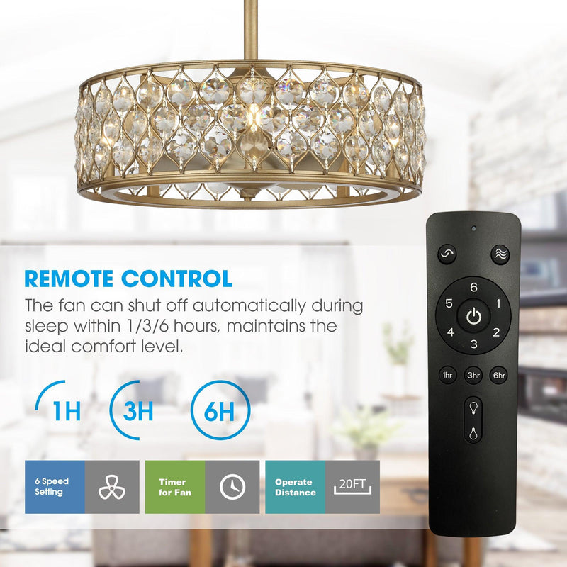 25" Modern Downrod Mount Crystal Fandelier with Lighting and Remote Control