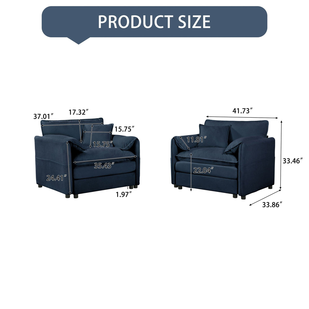 Modern Oversized Accent Chair, Comfy Single Sofa With Large Seat (Set of 2), photo 4 of 19