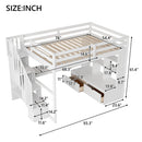 Full Size Loft Bed With Desk And Shelves, 2 Built In Drawers, Storage Staircase - White by HouseOfZazla