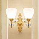 GobekUsa Modernist Glass Cone Wall Mount Light with Crystal Accent - Gold Finish