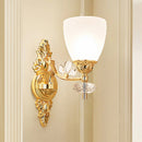 GobekUsa Modernist Glass Cone Wall Mount Light with Crystal Accent - Gold Finish