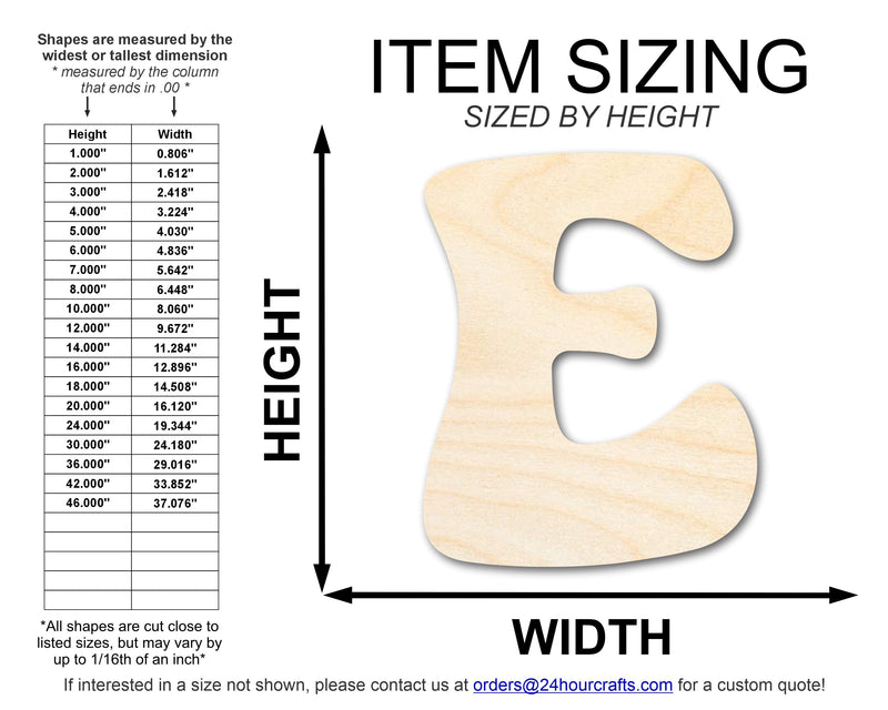 Unfinished Wood Groovy E Font Shape | DIY Craft Cutout | up to 46" DIY