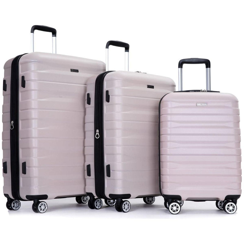 3 Piece Luggage Sets PC Lightweight & Durable Expandable Suitcase with Two Hooks, Double Spinner Wheels, TSA Lock, (21/25/29) Sand