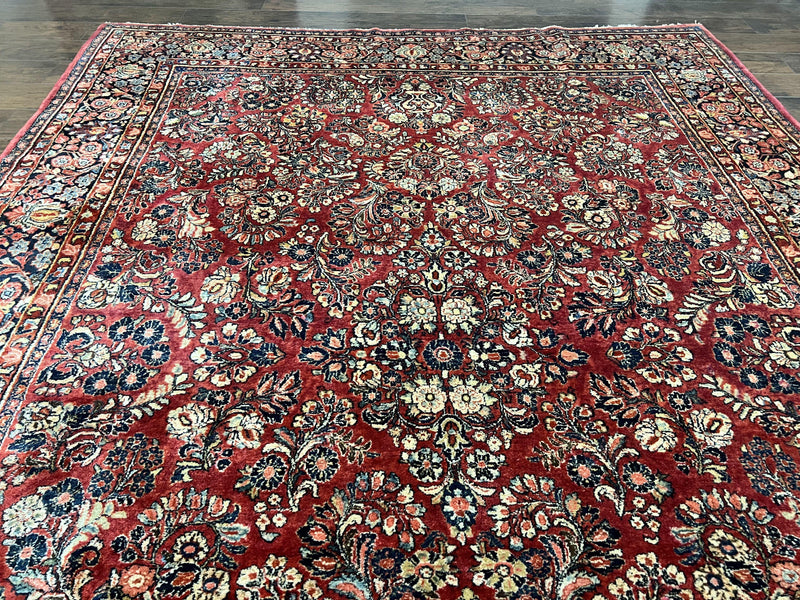 1920s Persian Sarouk Rug 9x12, Red Persian Carpet, High Quality Persian Rug, Allover Floral Pattern, Antique Oriental Rug, Wool Handmade Room Sized