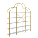 74.8 Inch 5 Tiers Office Bookcase Bookshelf, Display Shelf with Round Top, X Bar Gold Frame