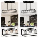 6 Light Farmhouse Chandelier, Modern Industrial Linear Rectangular Crystal Pendant Light Cage Chandelier For Dining Room, Kitchen Island, Bar, Long Table, G9*6 Bulbs Included - Matte Black by HouseOfZazla