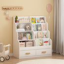 Bookshelf With 2 Storage Drawers, Front Facing Bookcase And Toy Organizer, Multi Tier Reading Shelf - White by HouseOfZazla