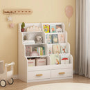 Bookshelf With 2 Storage Drawers, Front Facing Bookcase And Toy Organizer, Multi Tier Reading Shelf - White by HouseOfZazla