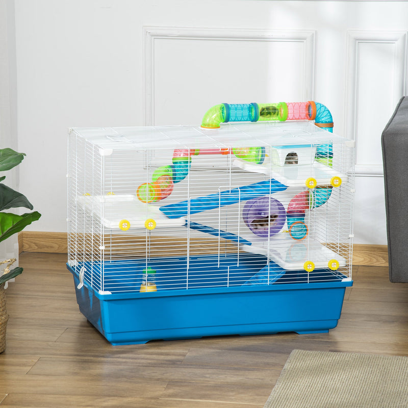 31" Extra Large Hamster Cage with Tubes and Tunnels, 4 Tier Small Animal Cage with Portable Carry Handles, Rat Gerbil Cage with Water Bottle, Food Dish, Exercise Wheel