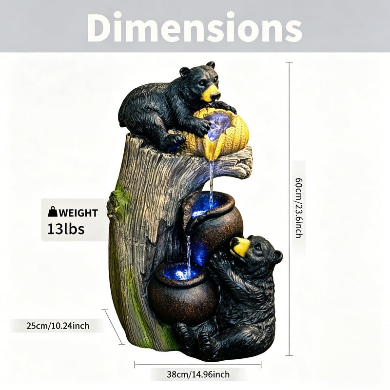 Resin Black Bear Outdoor Water Fountain with LED Lights, photo 3 of 13