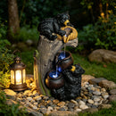 Bear Tree Stump Outdoor Water Fountain With LED Lights - Brown Gray