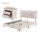 3-Pieces Bedroom Sets,Queen Size Upholstered Platform Bed with LED Lights and Two Nightstands-Beige