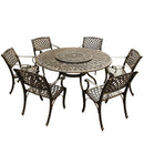 Outdoor Aluminum 7pc Round Patio Dining Set, Lazy Susan, Six Chairs