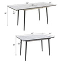 Modern Industrial Expandable Dining Table 47" To With Marble Pattern Top And Metal Legs - White by HouseOfZazla