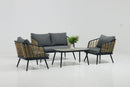 4 Pieces Patio Furniture Set, PE Rattan Wicker With Washable Cushion And Tempered Glass Tabletop, Conversation Furniture For Garden Poolside Balcony by HouseOfZazla