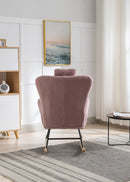 35.5 inch Rocking Chair, Soft Teddy Velvet Fabric Rocking Chair for Nursery, Comfy Wingback Glider Rocker with Safe Solid Wood Base for Living Room Bedroom Balcony (pink)