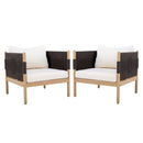 Outdoor Acacia Club Chairs (Set of 2) with Diamond-Pattern Black Rope, Light Teak Finish