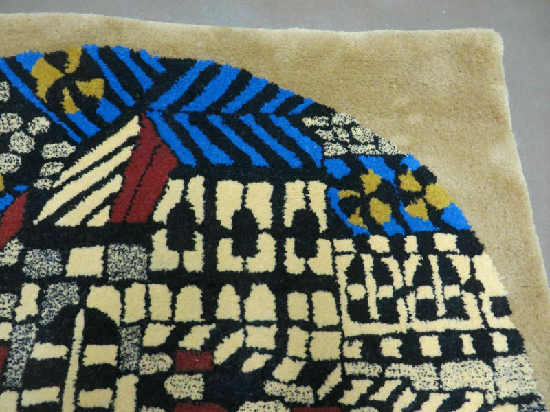 3' X 4' Vintage Hand Crafted Israel Wool Rug Carpet Wall Hanging Signed Hebrew