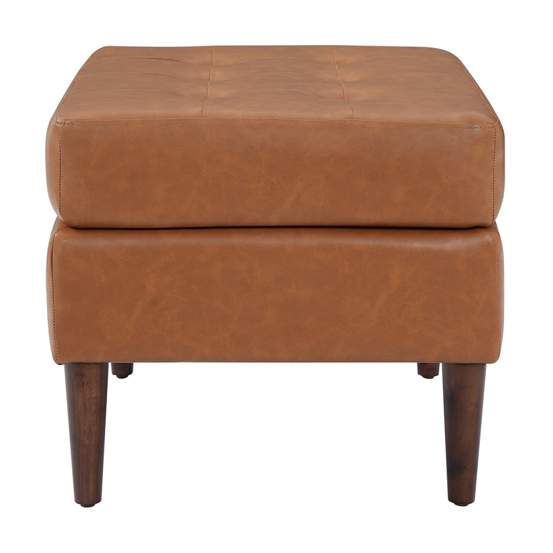 Upholstered PU Leather Ottoman, Solid Wooden Legs, photo 6 of 10
