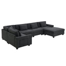 U Shaped Sectional Sofa 6 Seat Couch Set With Oversized Ottoman, Hidden Armrest Storage And Cup Holders USB Charging Ports Wide Seat Sofa by Unique Piece Furniture