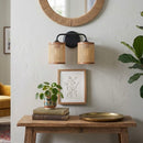 Quell - Double Light Vanity With Natural Shade Wall Lamp - Black / Rattan by HouseOfZazla