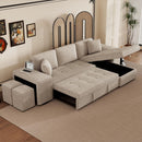 Modern L-Shape 3 Seat Reversible Sectional Couch, Pull Out Sleeper Sofa With Storage Chaise And 2 Stools For Living Room Furniture Set by HouseOfZazla
