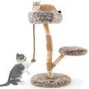 Modern Wooden Cat Tree Tower with Perch and Natural Jute Scratching Posts-Brown by LJGDeals