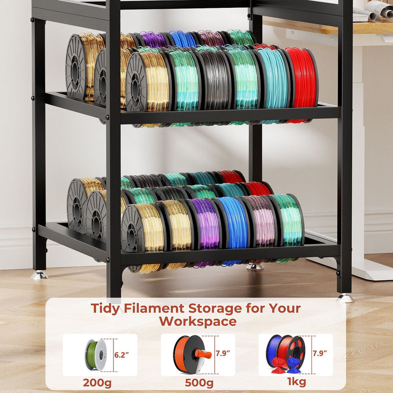 3D Printer Stand With Filament Storage, T-Type Holder, Built In Power Panelб Open Frame Printer Workstation - Black, photo 4 of 7