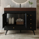 36" Freestanding Bathroom Vanity with Faux Marble Top, Ceramic Sink, 5 Drawers & Stainless Steel Legs by HouseOfZazla