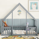 Wood House-Shaped Floor Bed With Fence, Guardrails by HouseOfZazla