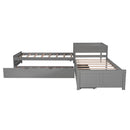L Shaped Platform Bed With Trundle And Drawers Linked With Built In Desk by HouseOfZazla