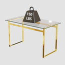 51 inch Glass Dining Table Set for 4, Dining Table & Chair Sets with Golden Plating Legs for Kitchen, Modern Rectangle Tempered Glass Table Top and PU Dining armless Chair for Dining Room