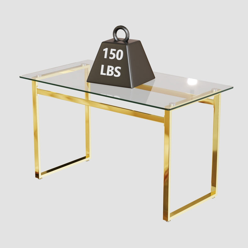 51 inch Glass Dining Table Set for 4, Dining Table & Chair Sets with Golden Plating Legs for Kitchen, Modern Rectangle Tempered Glass Table Top and PU Dining armless Chair for Dining Room