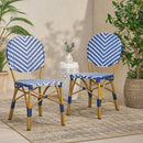 Outdoor Rattan and Aluminum French Armless Bistro Chairs Set - Navy Blue by HouseOfZazla