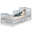 Classic Design Kids Wood Toddler Bed Frame with Two Side Safety Guardrailss-Gray
